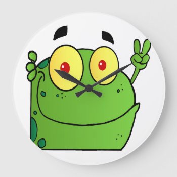 Frog Gesturing The Peace Sign Large Clock by esoticastore at Zazzle