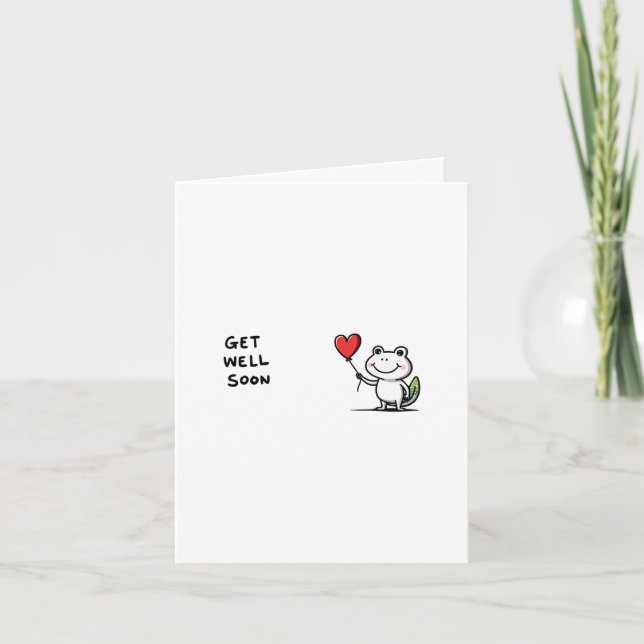 Frog Get Well Soon Card with Heart Balloon (Front)