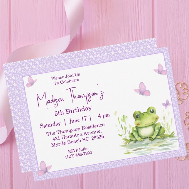   Frog  Girls 5th Birthday Party Invitation (Creator Uploaded)