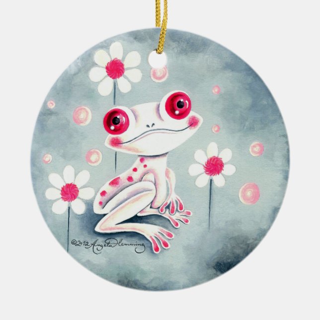 Frog Girly Pink Cute Ceramic Ornament (Front)