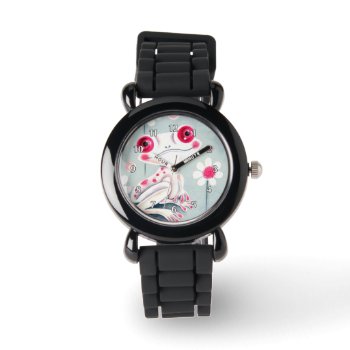 Frog Girly Pink Cute Watch by ArtsyKidsy at Zazzle