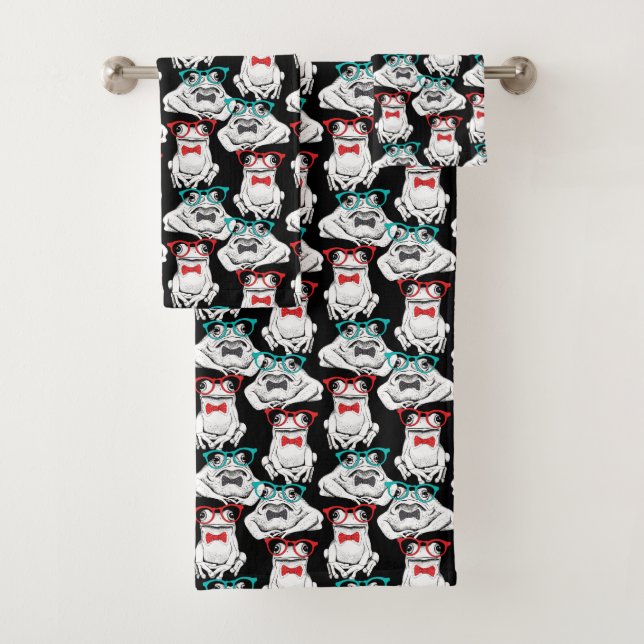 Frog Glasses Pattern Bath Towel Set (Insitu)