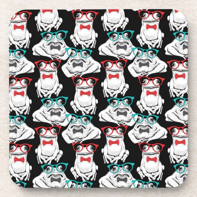 Frog Glasses Pattern Beverage Coaster (Front)