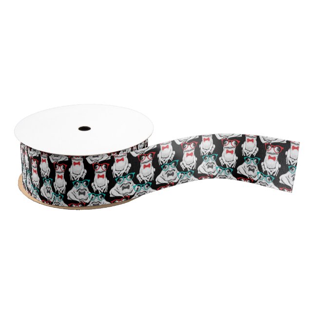 Frog Glasses Pattern Grosgrain Ribbon (Spool)