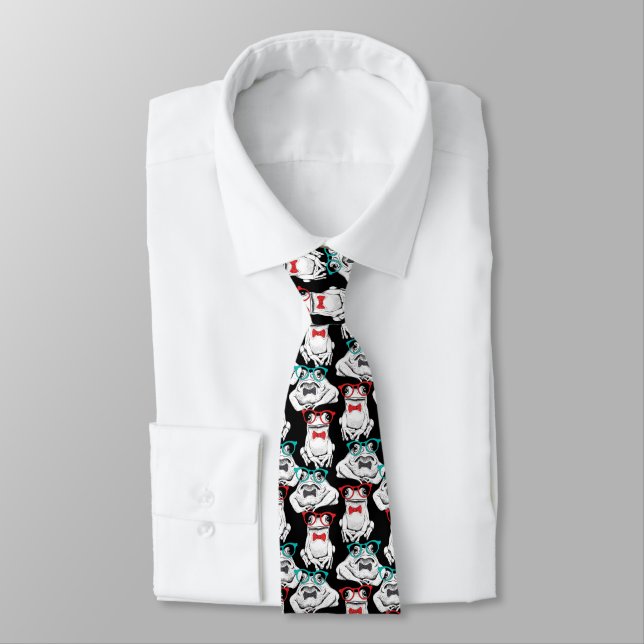 Frog Glasses Pattern Neck Tie (Tied)