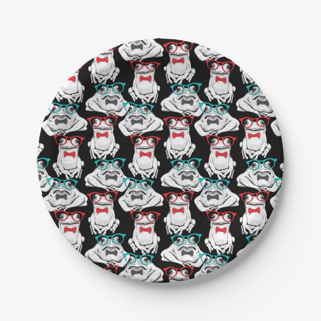 Frog Glasses Pattern Paper Plates (Front)