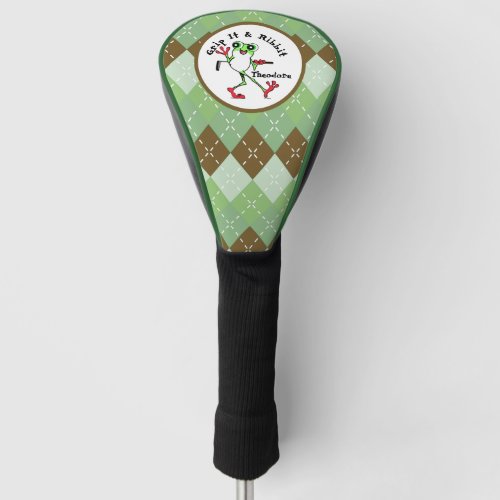 Frog Golfing Grip It and Ribbit Green Brown Argyle Golf Head Cover