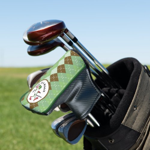 Frog Golfing Grip It and Ribbit Green Brown Argyle Golf Head Cover