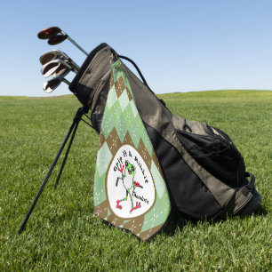 Frog Golfing Grip It and Ribbit Green Brown Argyle Golf Towel