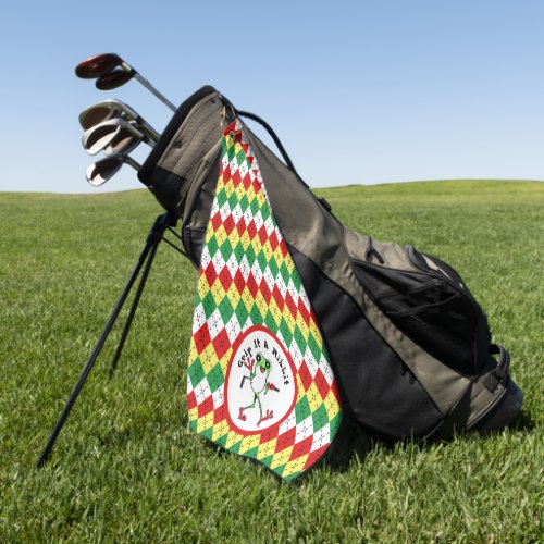 Frog Golfing Grip It and Ribbit Green Red Argyle Golf Towel