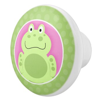 Frog Green And Pink Cute Kids Ceramic Knob by allpetscherished at Zazzle