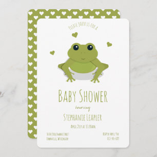Frog Green Cute Animal Baby Shower Invitation