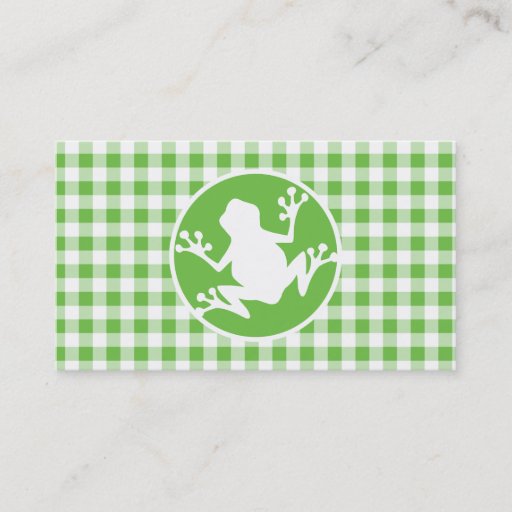 Customizable Frog; Green Gingham Business Card