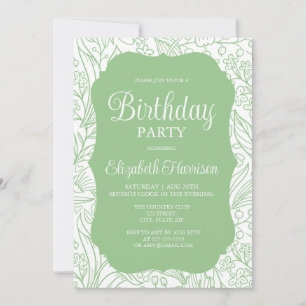Frog Green White Flora Girl Birthday Party Invitation