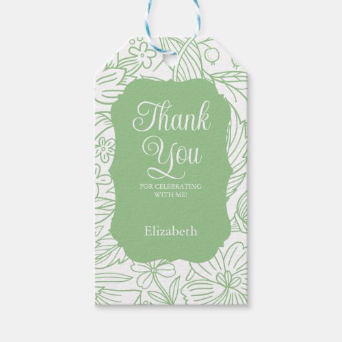 Frog Green White Flora Girl Birthday Thank You Gift Tags