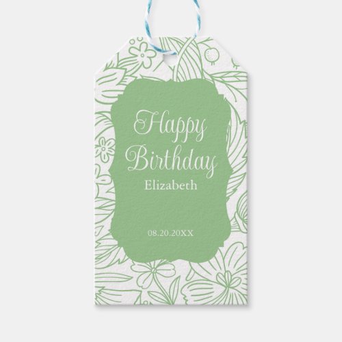 Frog Green White Flora Girl Happy Birthday  Gift Tags