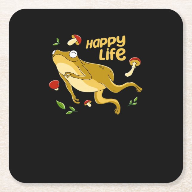 Frog Happy Essential Minimal Design Square Paper Coaster (Front)