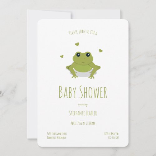Frog Hearts Green Cute Animal Baby Shower Invitation