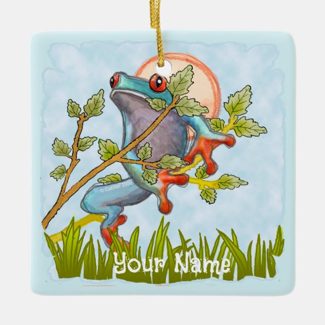 Frog Hiding  Ceramic Ornament (Front)