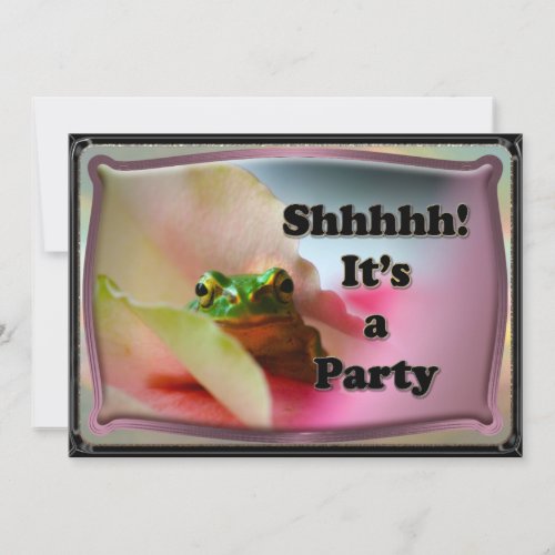 Frog hiding Surprise party invite