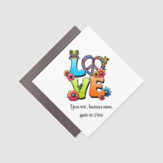 Frog Hippie Boho Peace Groovy Personalize Custom Car Magnet (Front)
