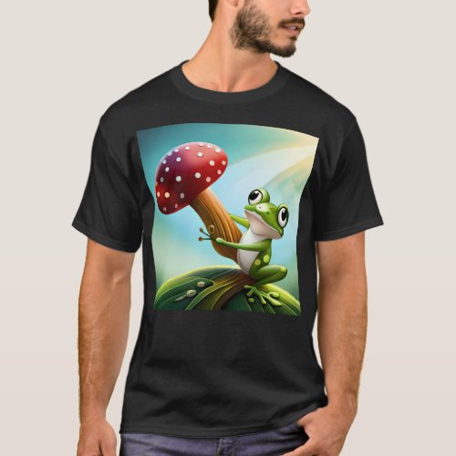 Frog holding a mushroom T_Shirt