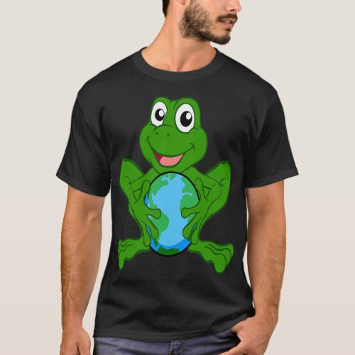 Frog Holding Earth Day Cute Animal Save The Planet T_Shirt
