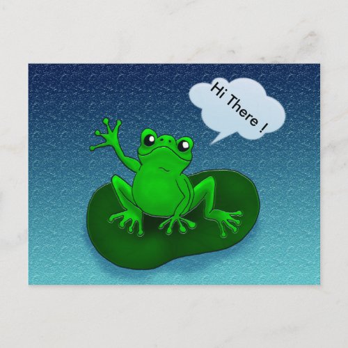 Frog illustration cartoon on a leaf postcard