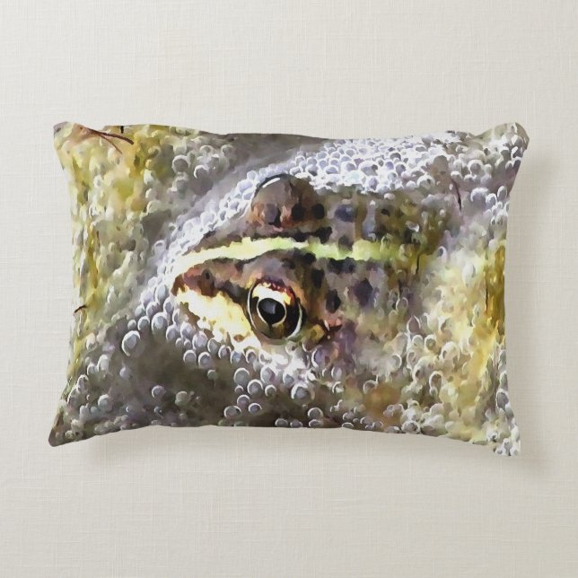 Frog Immersed In Water Bubbles and Frogspawn Accent Pillow (Back)