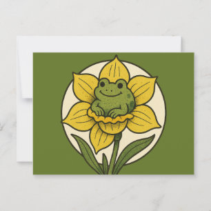 Frog in a daffodil froggy postcard