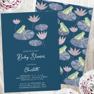 Frog in a Lily Pond Cute Baby Shower Invitation
