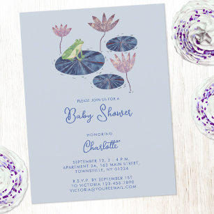 Frog in a Lily Pond Cute Baby Shower Invitation Postcard