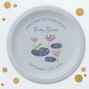 Frog in a Lily Pond Cute Baby Shower Paper Plates