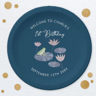 Frog in a Lily Pond Cute First 1st Birthday Party Paper Plates