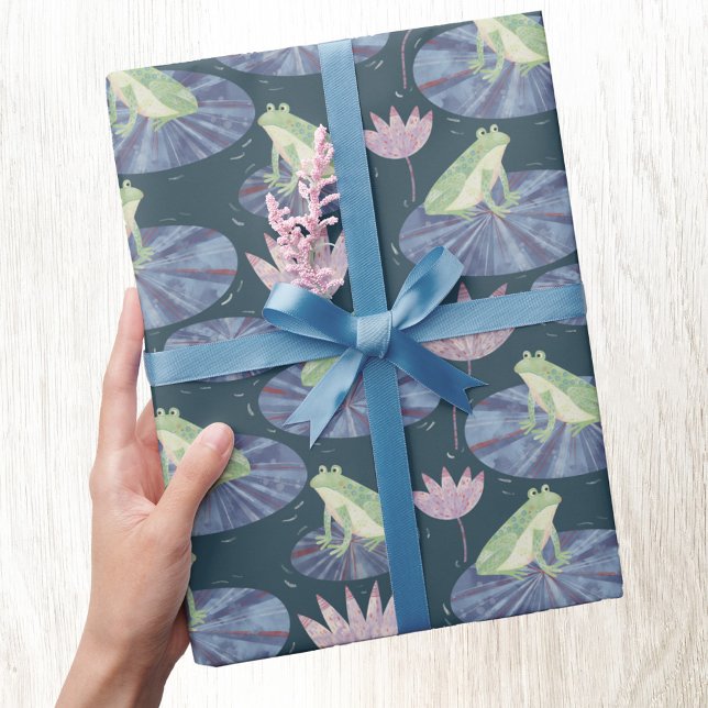 Frog in a Lily Pond Wrapping Paper (Fun frog wrapping paper roll)