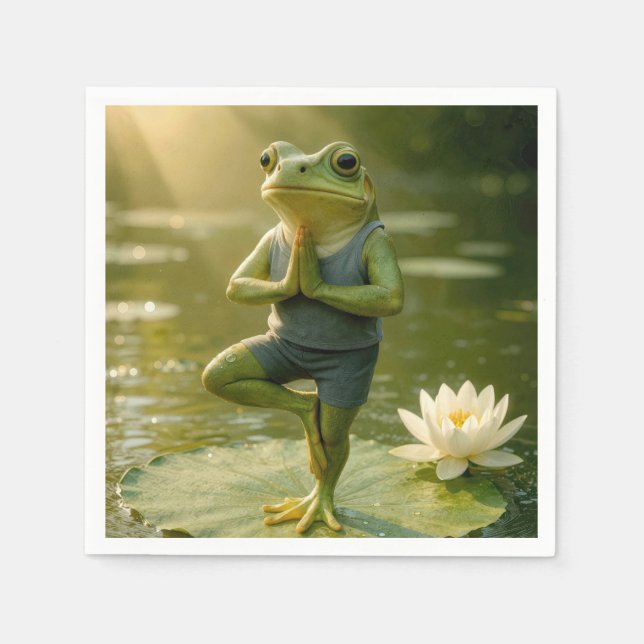 Frog In a Yoga Tree Pose Napkins (Front)
