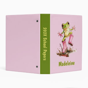 Frog in Cute Pink Boots in Puddle Monogram Child's Mini Binder