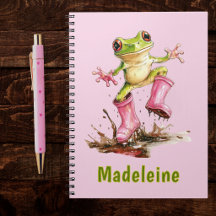 Frog in Cute Pink Boots in Puddle Monogram Child's