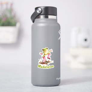 Frog in Cute Pink Boots in Puddle Monogram Child's Sticker