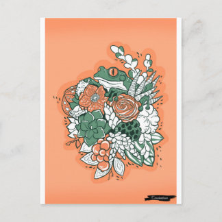 Frog in flower bouquet postcard