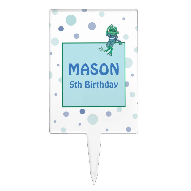 Frog in Jeans, Birthday, Polka Dots Cake Topper (Front)