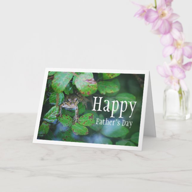 Frog in Leafy Pond Portrait Card (Orchid)