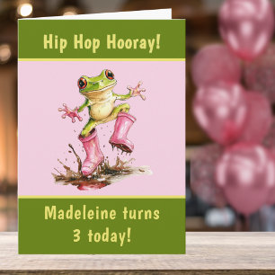 Frog in Pink Rain Boots Child's Birthday Card