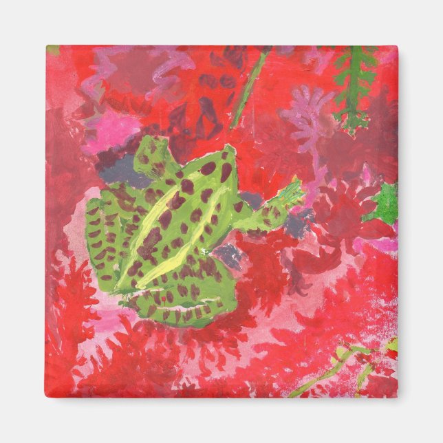 Frog in red bog magnet (Front)