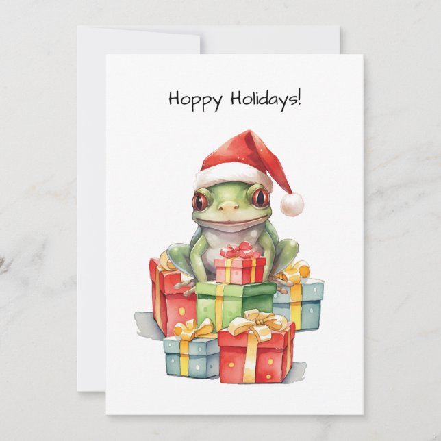 Frog in Santa Hat Christmas Gifts of Fun Holiday Card (Front)