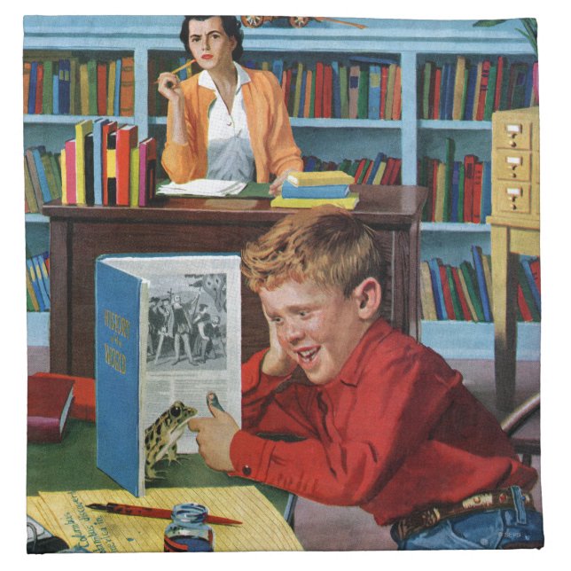 Frog in the Library Cloth Napkin (Front)