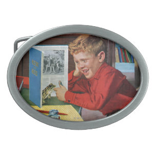 Frog in the Library Oval Belt Buckle
