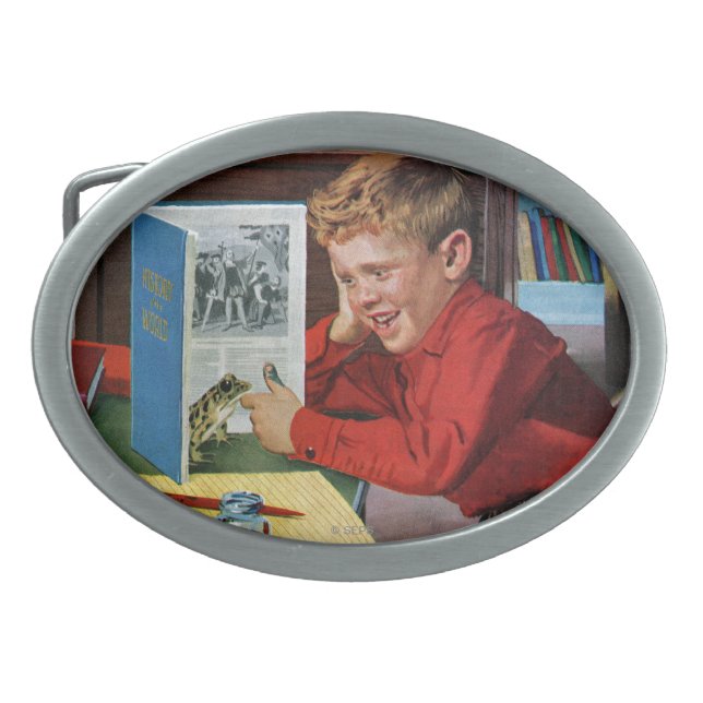 Frog in the Library Oval Belt Buckle (Front)