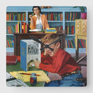 Frog in the Library Square Wall Clock