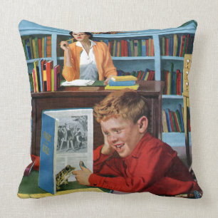 Frog in the Library Throw Pillow